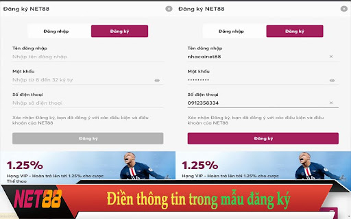 Điền thông tin trong mẫu đăng ký